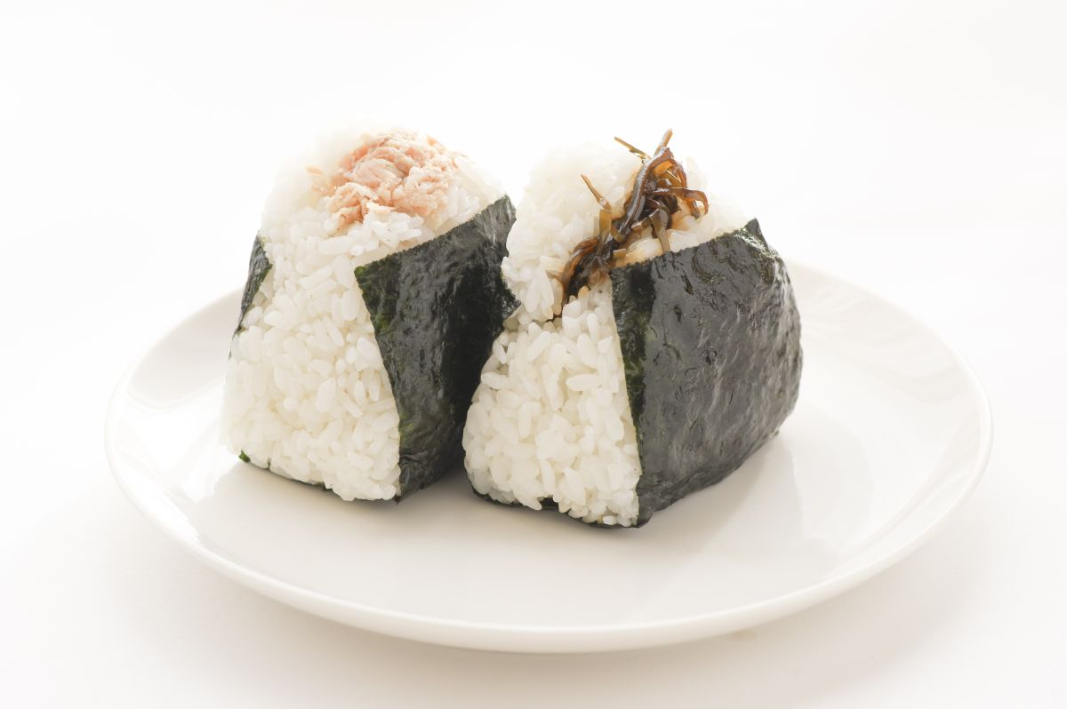 Onigiri freshly cooked Japanese white rice served with a traditional meal