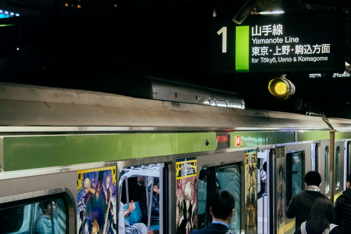 A train arriving on time at a station in Japan