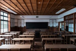 Japanese students cleaning a classroom
