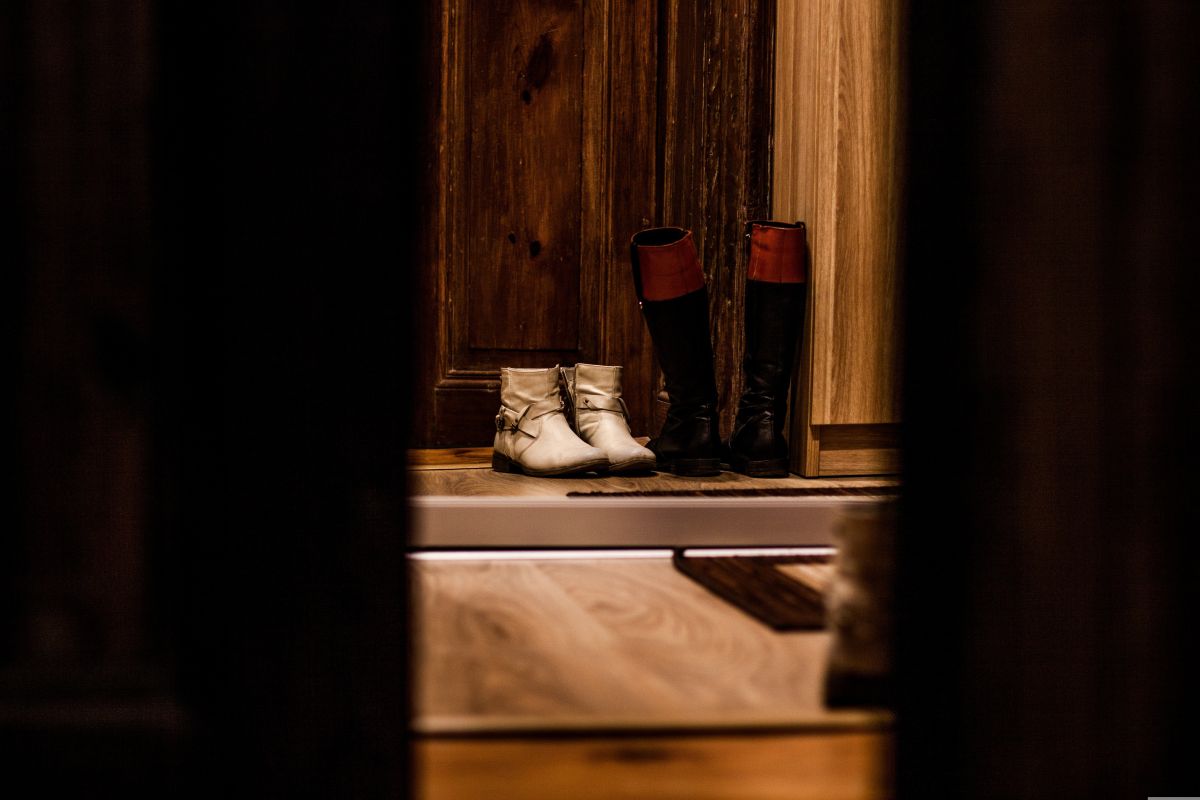 Traditional Japanese entrance area where shoes are removed indoors