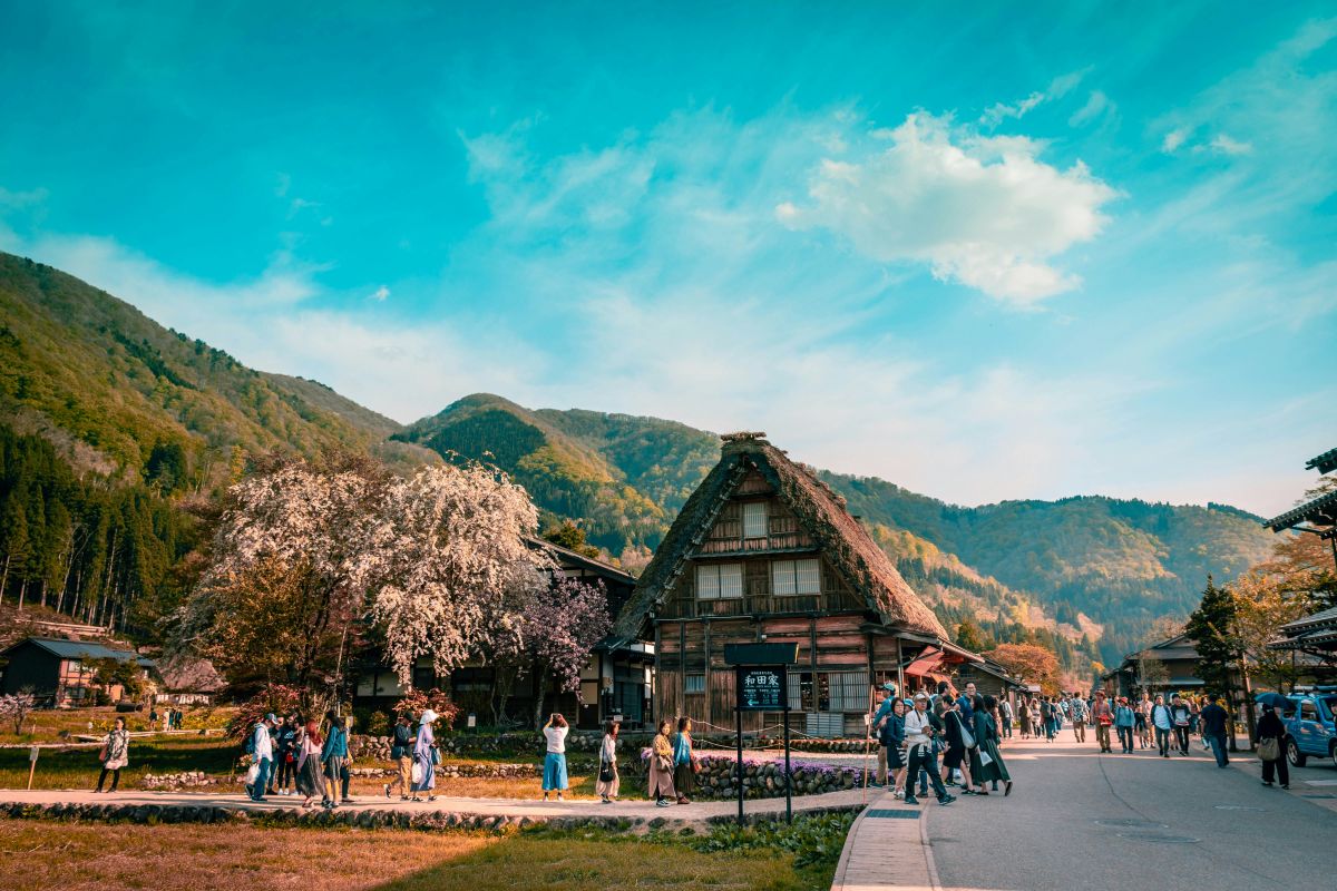 Traditional Japanese wooden house with natural architectural details