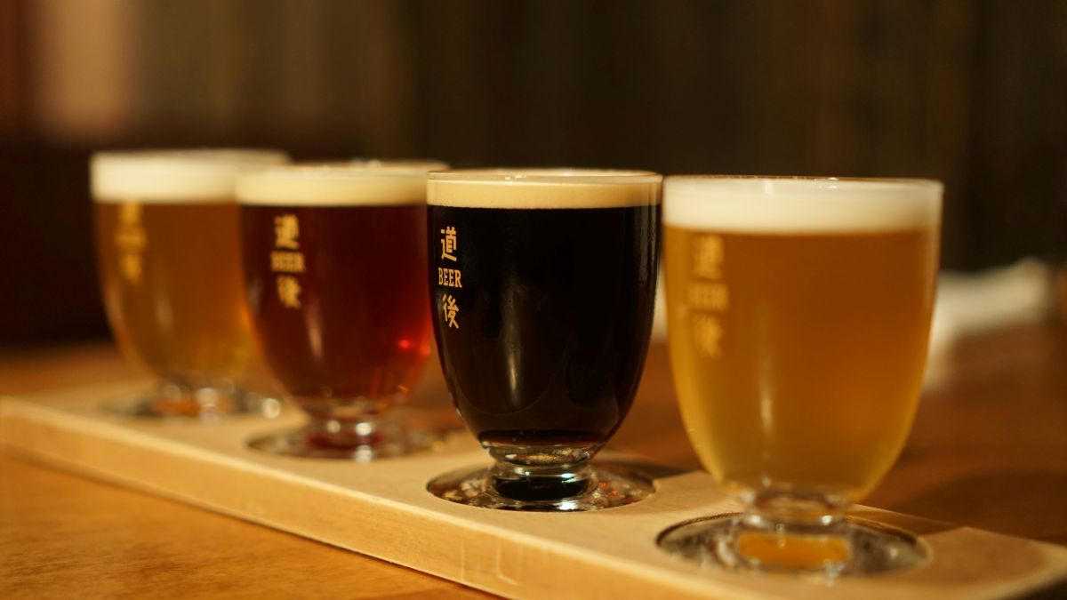 Freshly poured Japanese craft beer at a local brewery