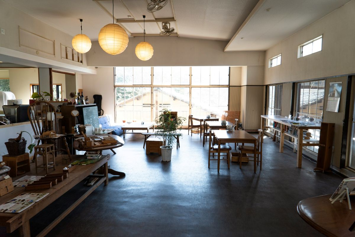 Peaceful Japanese café with warm lighting and freshly brewed coffee