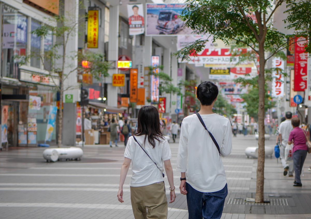 Bustling Japanese shopping street