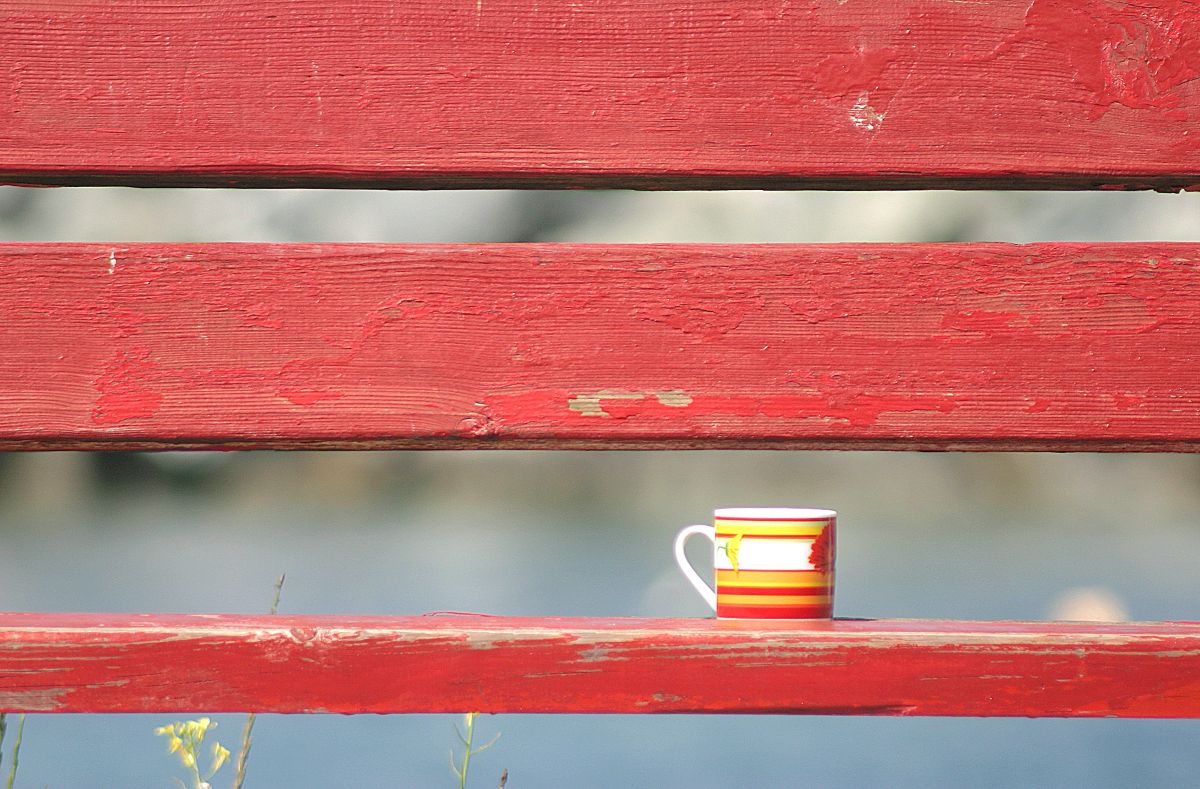 公園でコーヒーを飲みながら戯曲を読む