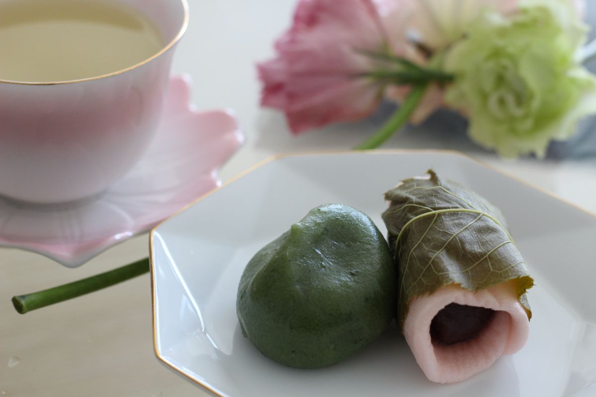 traditional Japanese rice cakes beautifully arranged on dish